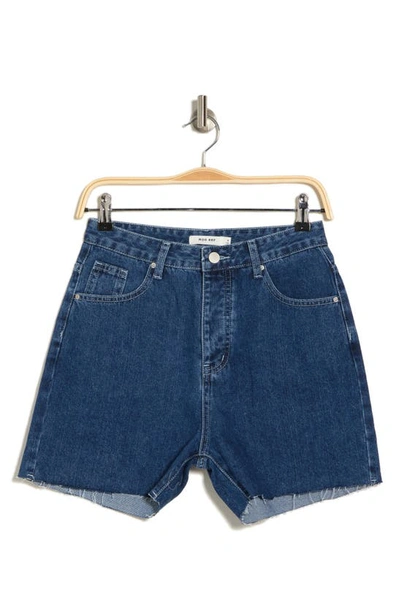 Vici Collection Summer Camp High Waist Raw Hem Denim Shorts In Dark Wash