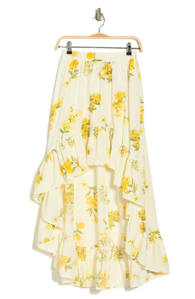 Vici Collection Summer Meadows Floral Print Asymmetric Skirt In Yellow