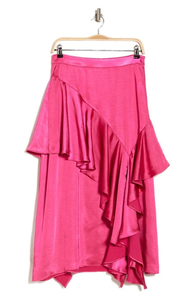 Vici Collection Amorina Satin Ruffle Midi Skirt In Fuchsia