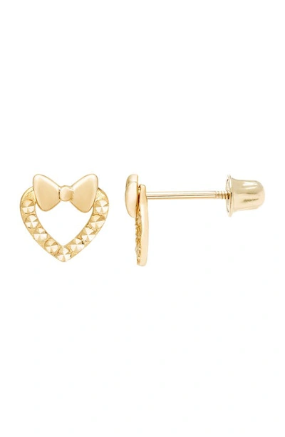 A & M 14k Gold Bow Heart Stud Earrings