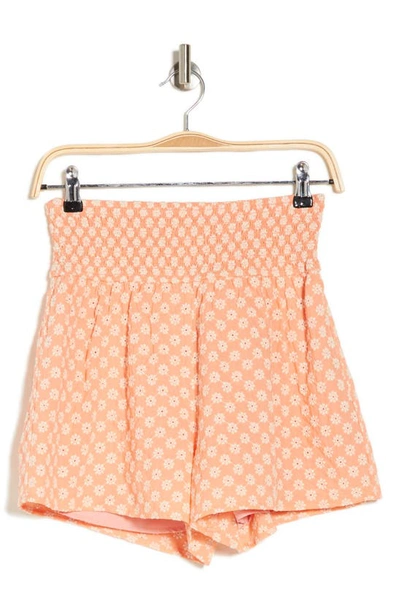 Vici Collection Caitie Daisy Print Smocked Waist Shorts In Orange