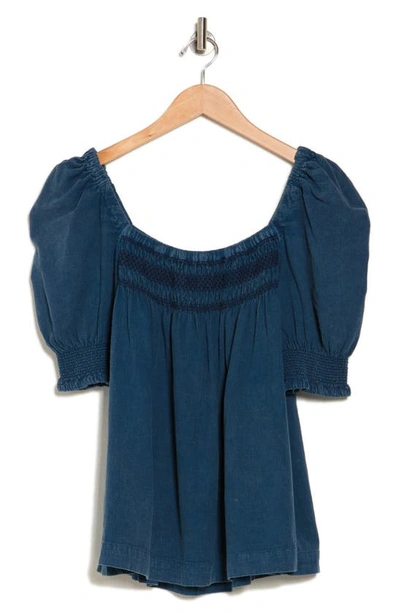 Vici Collection Marcelina Smocked Chambray Top In Navy