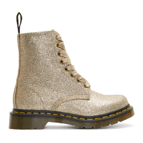 Dr. Martens 1460 Pascal Glitter 8 Eye Boots In Pale Gold | ModeSens