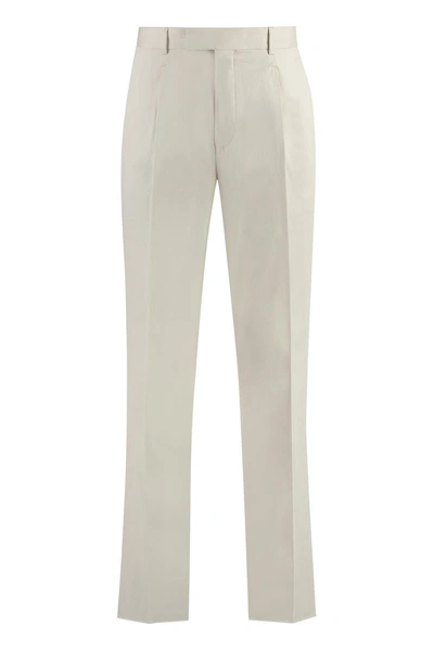 Zegna Stretch Cotton Chino Trousers In Ivory