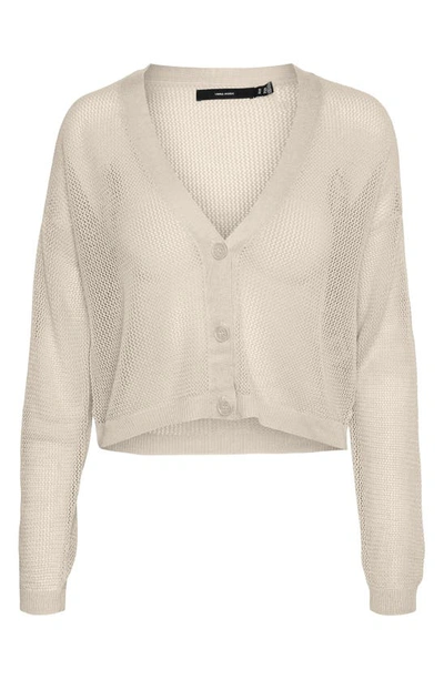 Vero Moda Lexsun Mesh Knit Crop Cardigan In Neutral | ModeSens