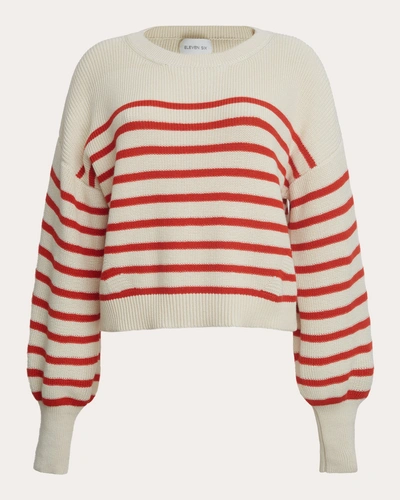Eleven Six Women's Layla Stripe Sweater In Ivory & Tomato Stripe