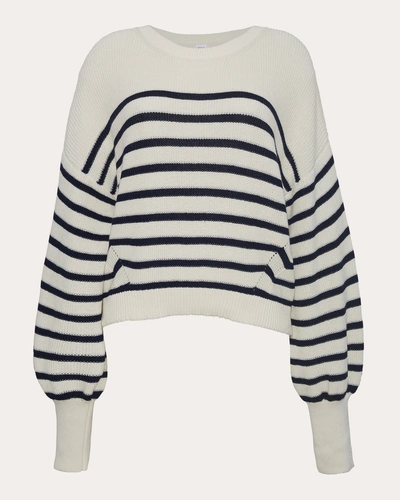 Eleven Six Layla Crew Sweater In Ivory And Navy Stripe In Ivory & Navy Stripe