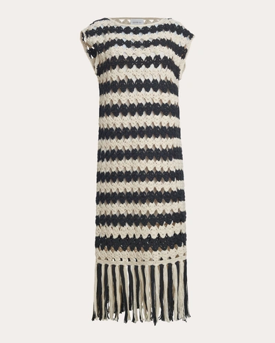 Eleven Six Women's Shaya Stripe Crocheted Midi Dress In Ivory & Black Stripe