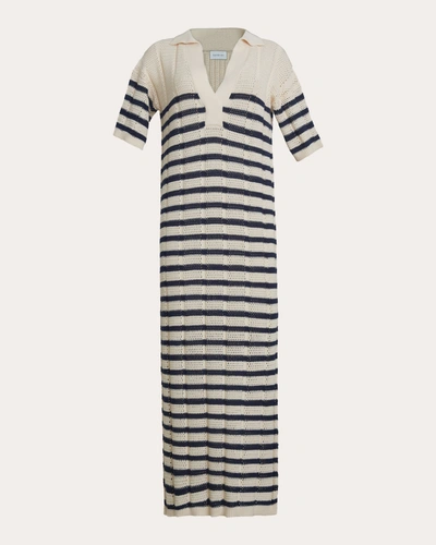 Eleven Six Women's Emmie Stripe Mesh Knit Midi Dress In Ivory & Navy Stripe