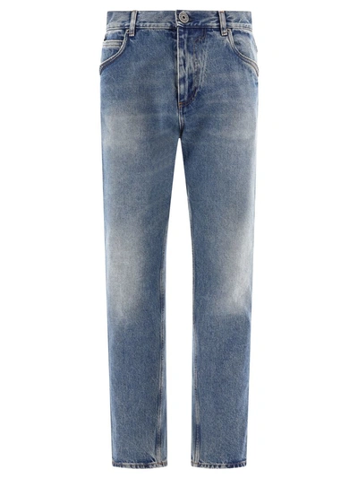 Balmain Jeans With Logo Embroidery In Blue