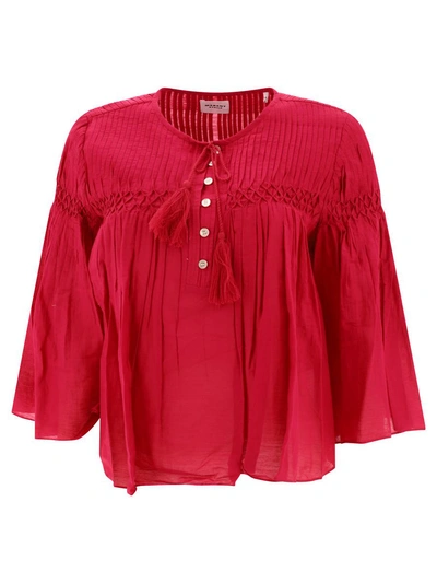 Isabel Marant Relaxed Pink Blouse With Button Closure And Tie Fastening For Women In Ss24 In Fuchsia