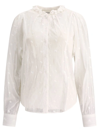 Isabel Marant High Neck Pleated Blouse With Embroidery Details For Women In White