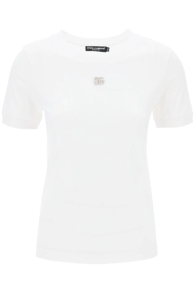 Dolce & Gabbana Dg Crystal Logo T-shirt For In White