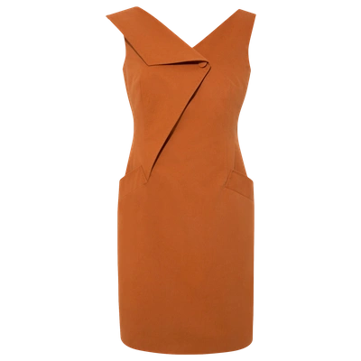 Femponiq Asymmetric Lapel Tailored Cotton Dress (burnt Orange) In Brown