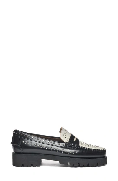 Sebago Dan Stud Lug Platform Loafer In Black/ White