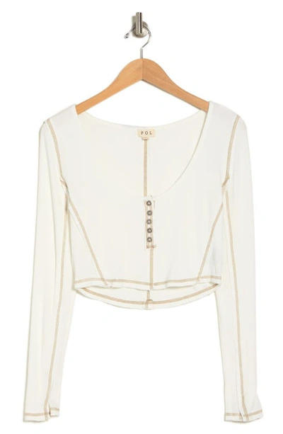 Vici Collection Destinee Long Sleeve Crop Henley In Off White