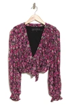 Vici Collection Evangeline Floral Pleated Wrap Top In Black/ Pink Floral