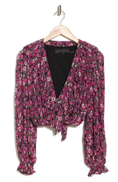 Vici Collection Evangeline Floral Pleated Wrap Top In Black/ Pink Floral