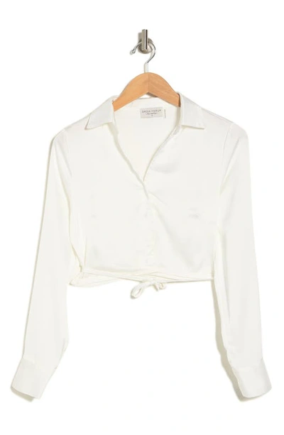 Vici Collection Aidan Long Sleeve Satin Wrap Top In Off White