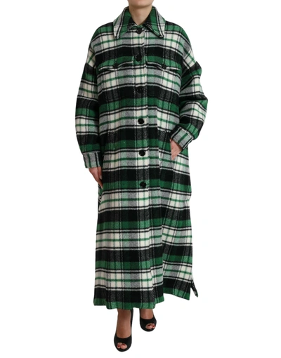 Dolce & Gabbana Green Plaid Long Sleeve Casual Coat Jacket
