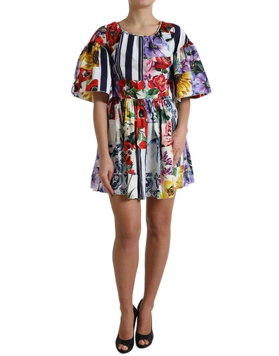 Dolce & Gabbana Multicolor Striped Floral Print Mini Dress