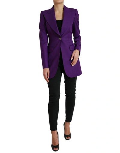 Dolce & Gabbana Purple Wool Singlebreasted Fitted Coat Jacket