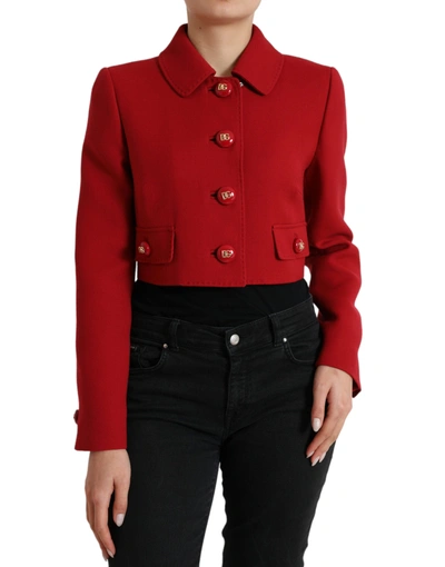 Dolce & Gabbana Red Wool Cropped Short Button Coat Jacket