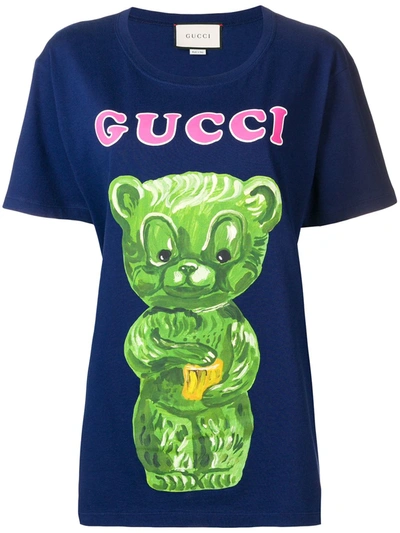 Gucci Teddy Bear Printed Cotton Jersey T-shirt In Blue