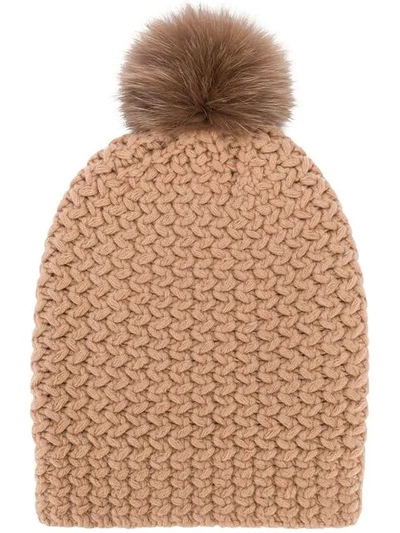 Danielapi Cashmere Pompom Beanie In Neutrals