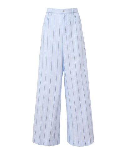 Marni Striped Cotton Poplin Trousers In Aquamarine