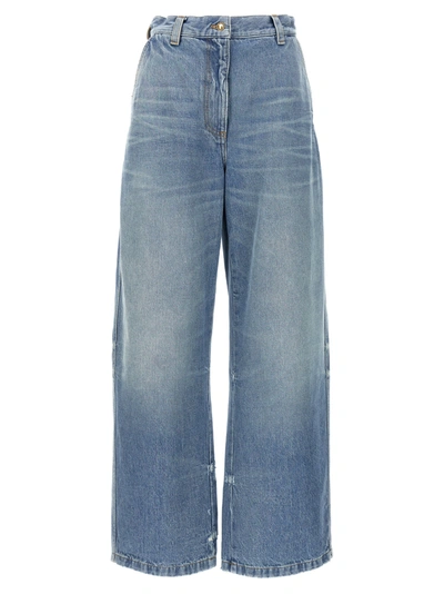Palm Angels Washed Logo Jeans In Blue