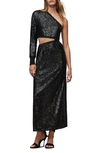 Allsaints Daisy Topaz Sequin Cutout One-shoulder Maxi Dress In Black