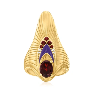 Ross-simons Garnet, . White Topaz And Purple Enamel Art Deco-inspired Ring In 18kt Gold Over Sterling