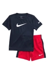 Nike Kids' Swoosh T-shirt & Shorts Set In University Red/blue