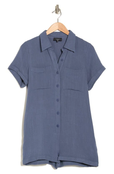 Vici Collection Yesenia Button-up Romper In Denim Blue