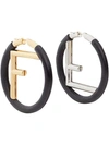 Fendi Logo Nappa Leather Hoop Earrings In Black