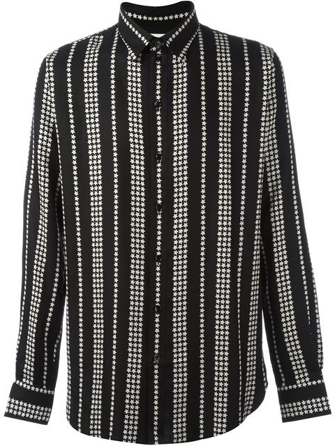 Saint Laurent Striped Star-print Twill Shirt In Black And Off-white ...