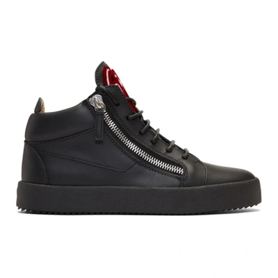 Giuseppe Zanotti Black Calfskin Leather Mid-top Kriss Sneaker. In White Black