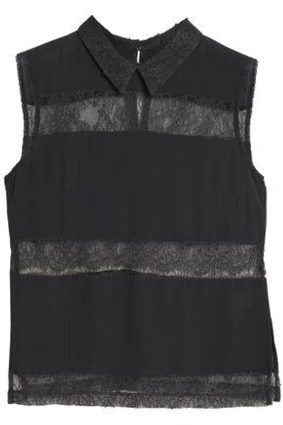 Day Birger Et Mikkelsen Woman Paneled Lace And Crepe Top Dark Gray