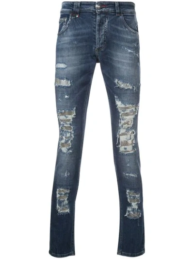 Philipp Plein Ripped Skinny Jeans In Blue