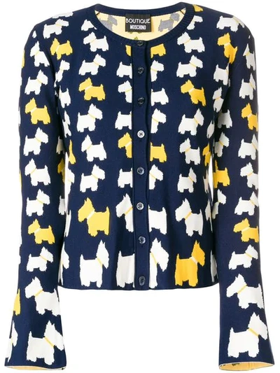 Boutique Moschino Dog Pattern Buttoned Cardigan In Blue