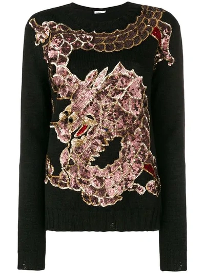 P.a.r.o.s.h. Sequinned Dragon Embroidery Jumper In Black