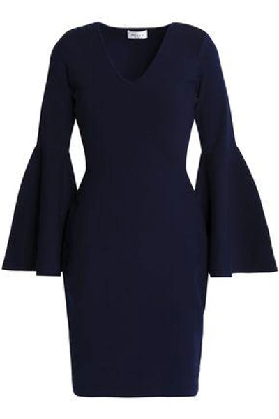 Milly Woman Fluted Stretch-knit Mini Dress Midnight Blue