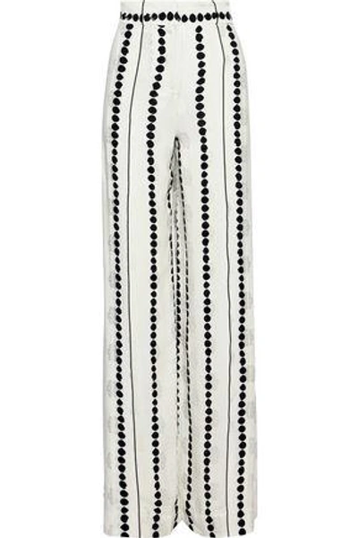 Derek Lam 10 Crosby Woman Printed Textured Silk-jacquard Wide-leg Pants Off-white