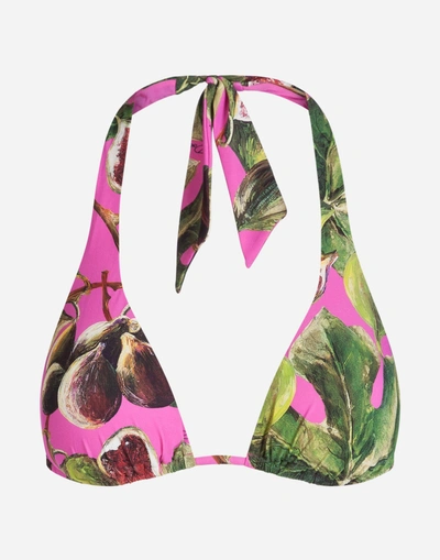 Dolce & Gabbana Printed Triangle Bikini Top In Fuchsia