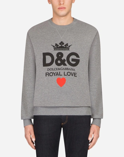 Dolce & Gabbana Cotton Sweatshirt With D&g Print In Gray