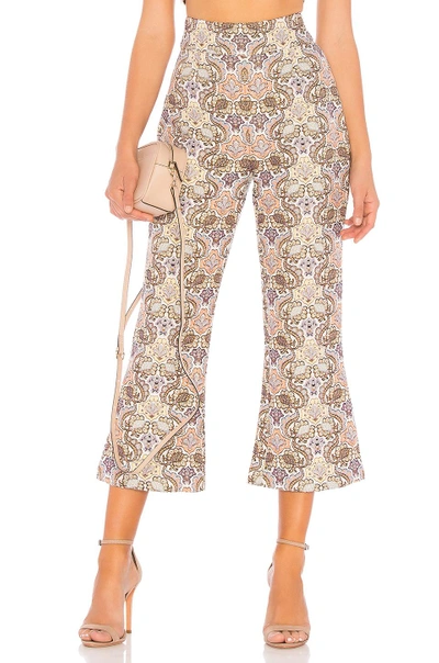 For Love & Lemons Brocade Flared Pant In Ivory. In Ivory Floral