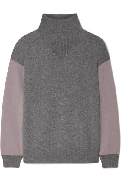 Agnona Two-tone Cashmere Turtleneck Sweater In Dark Gray