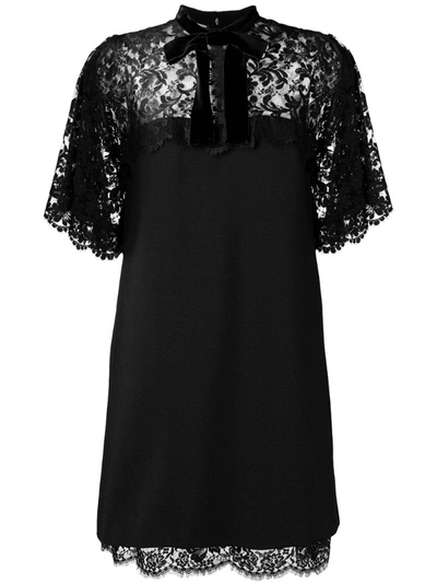 Gucci A-line Stretch-jersey Dress With Floral-lace Top & Hem In Black