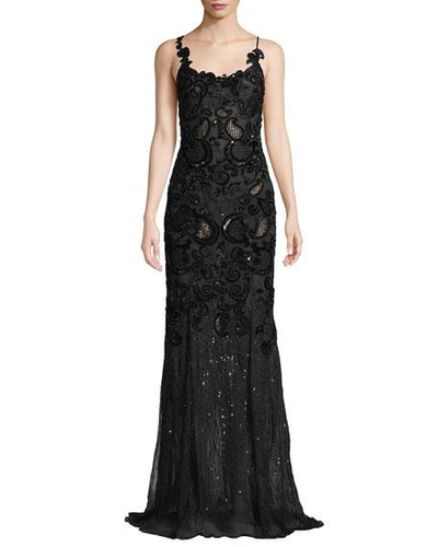 J Mendel Sleeveless Scoop-neck Embellished Evening Gown In Black